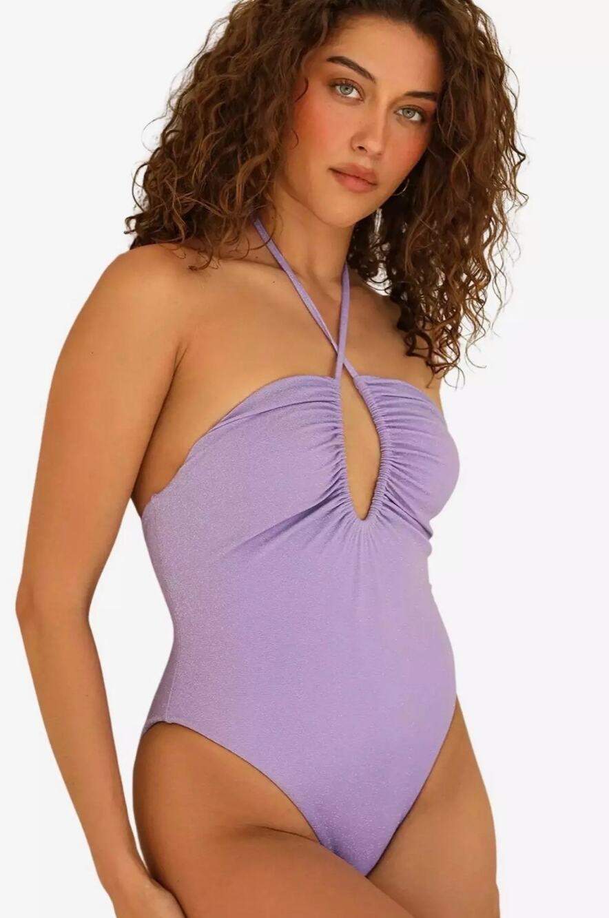 Dippin' Daisy's Lindsay Thigh High Cut One Piece in Lilac Sparkle, NWT.